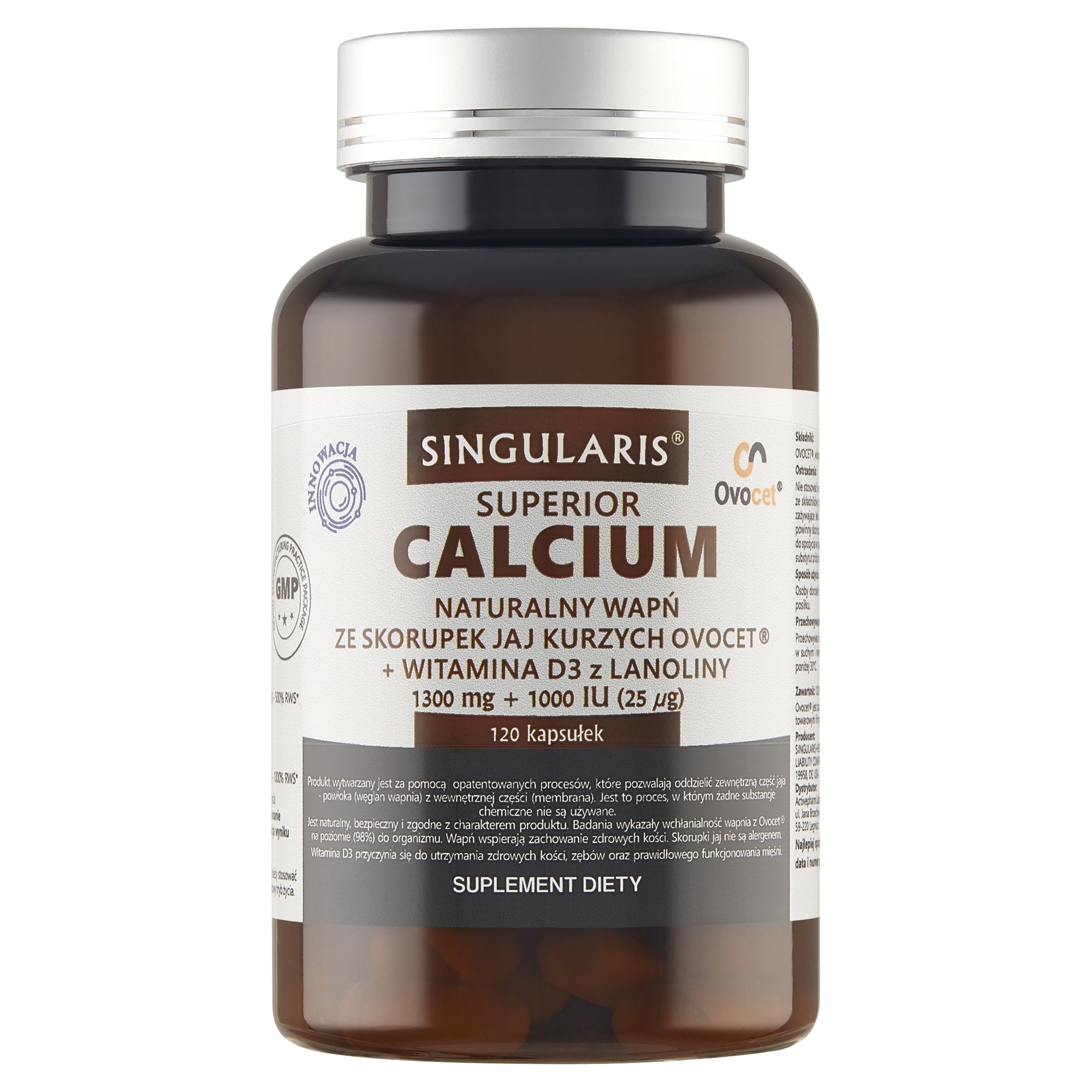 CALCIUM NATURALNY WAPŃ ZE SKORUPEK JAJ KURZYCH 1300mg +WITAMINA D31000 iu x 120 kaps