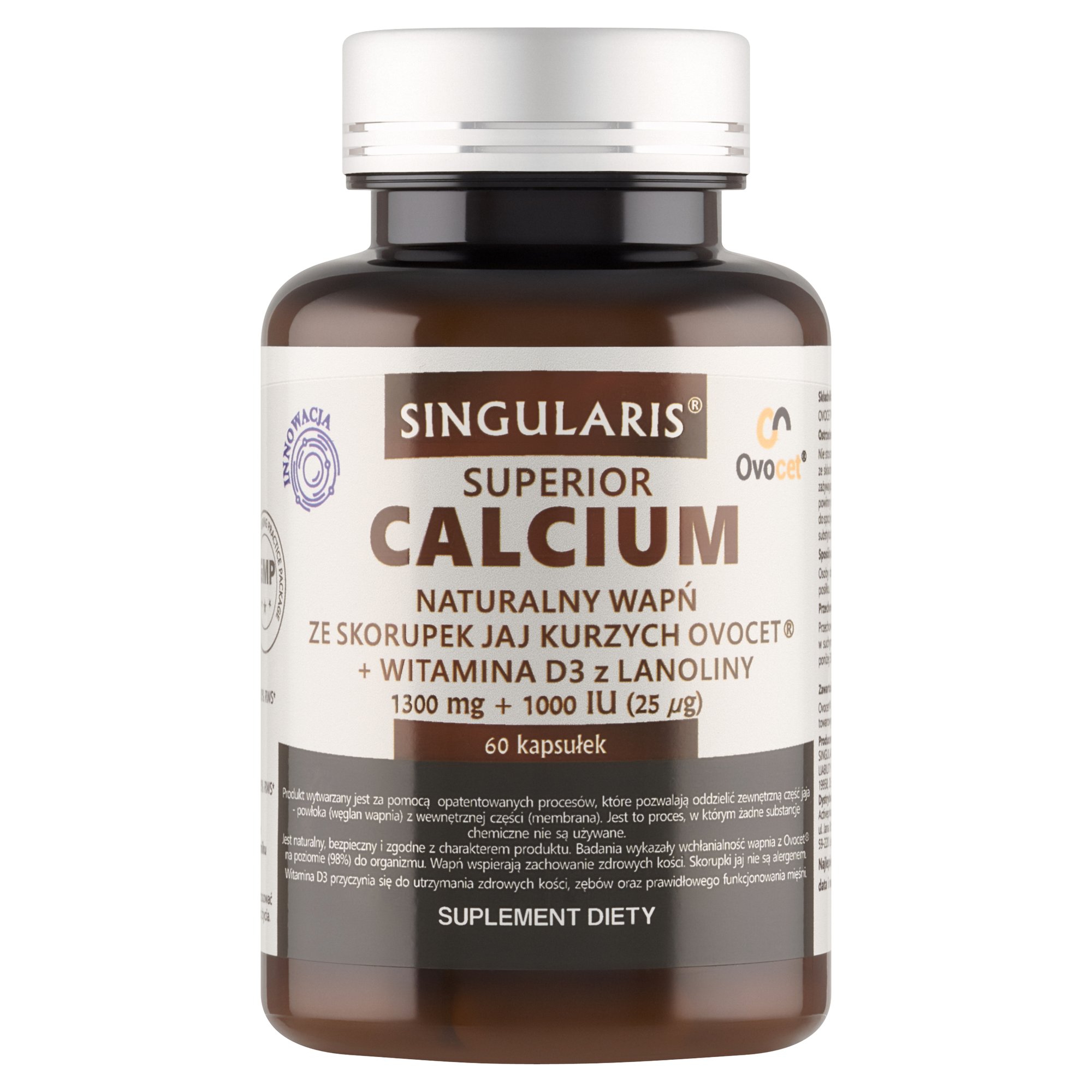 CALCIUM NATURALNY WAPŃ ZE SKORUPEK JAJ KURZYCH 1300mg +WITAMINA D31000 iu x 60 kaps